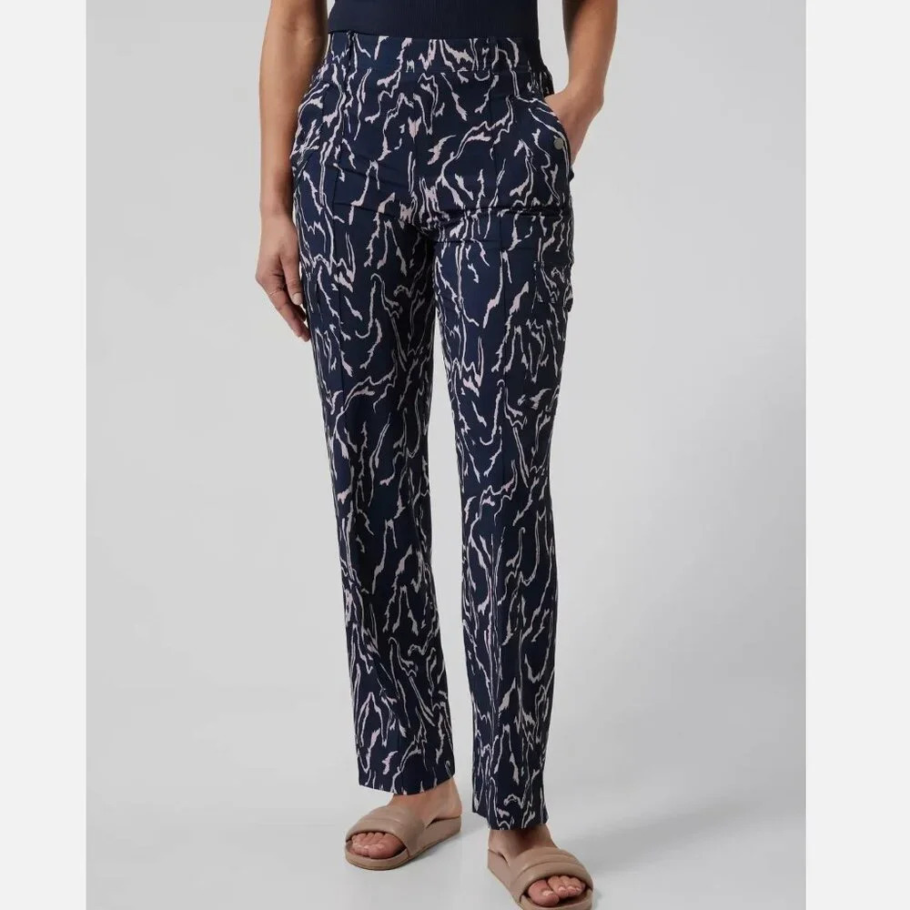 Athleta Printed Vienna Cargo Travel Pant in Navy and Orchid Pink SIZE 2